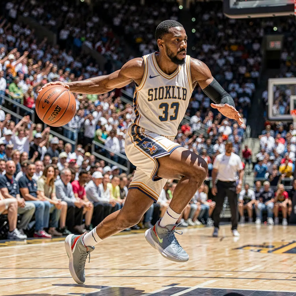 Dynamic basketball moment with a player driving to the hoop in a full arena showcasing the excitement and intensity of sports betting with NNPH VIP in the Philippines